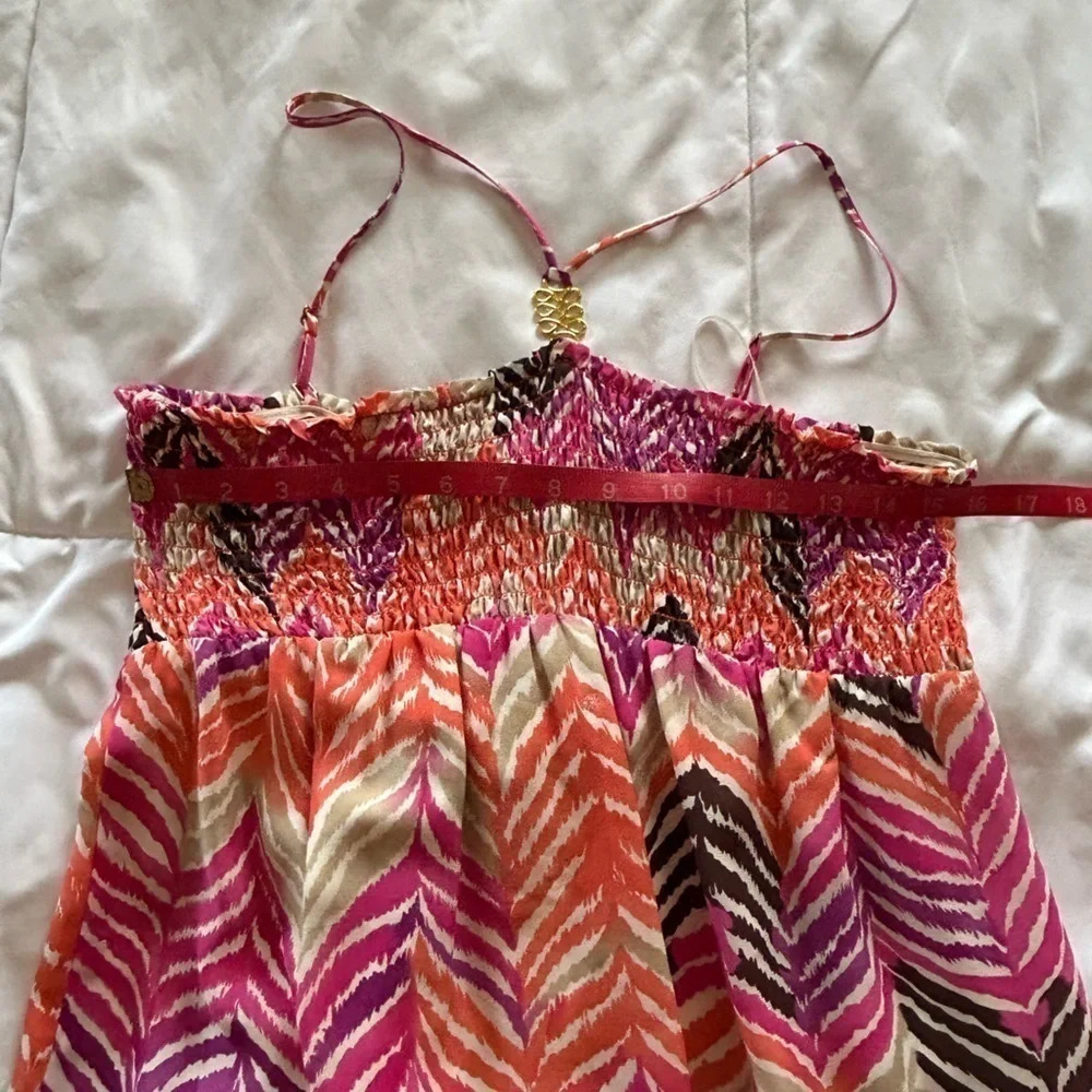 Trina Turk Silk Halter Ruched Maxi Dress Ruffle bottom NEW Size 12 - Picture 9 of 10